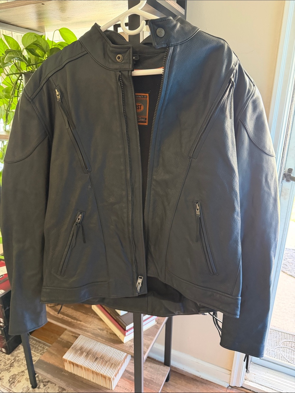 Men's Black Leather Zip-Front Bomber Jacket
